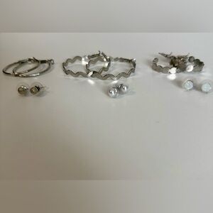 Elegant 6 Piece Silver Tone Hoop and Stud Earring Set